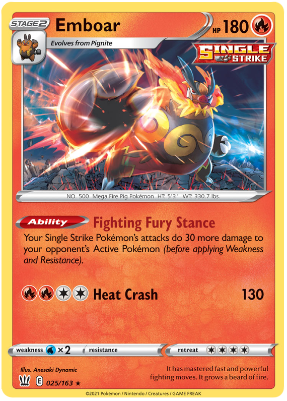 Emboar (025/163) [Sword & Shield: Battle Styles] | The Gaming-Verse