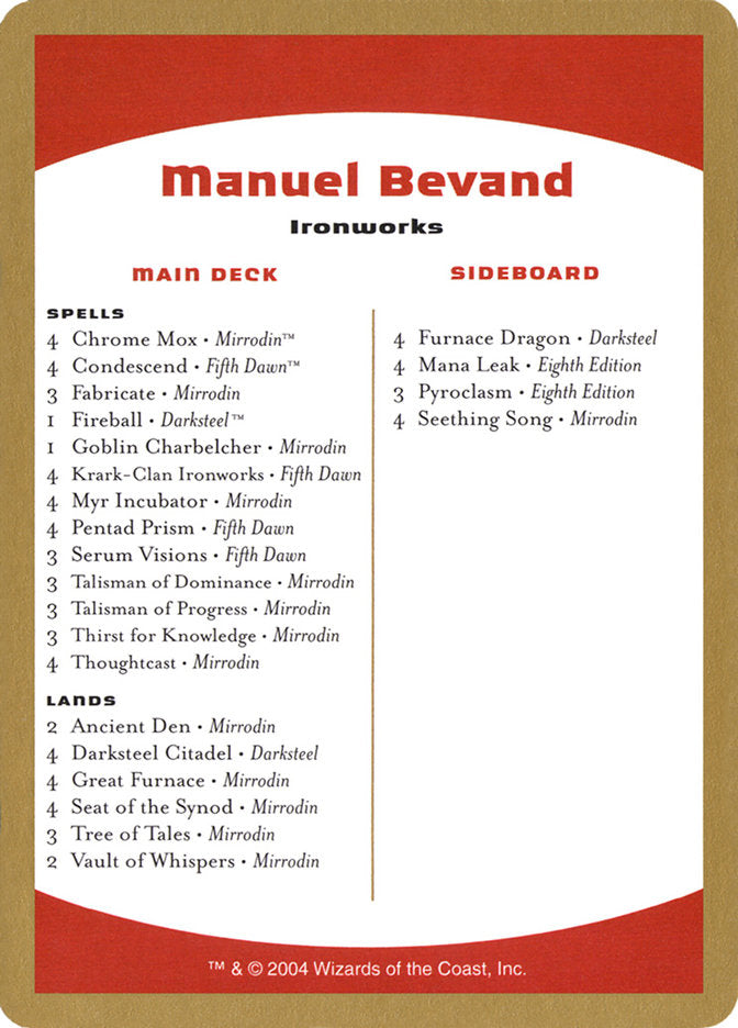 Manuel Bevand Decklist [World Championship Decks 2004] | The Gaming-Verse