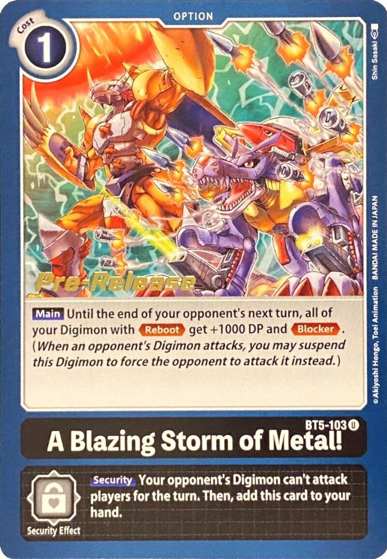 A Blazing Storm of Metal! [BT5-103] [Battle of Omni Pre-Release Promos] | The Gaming-Verse