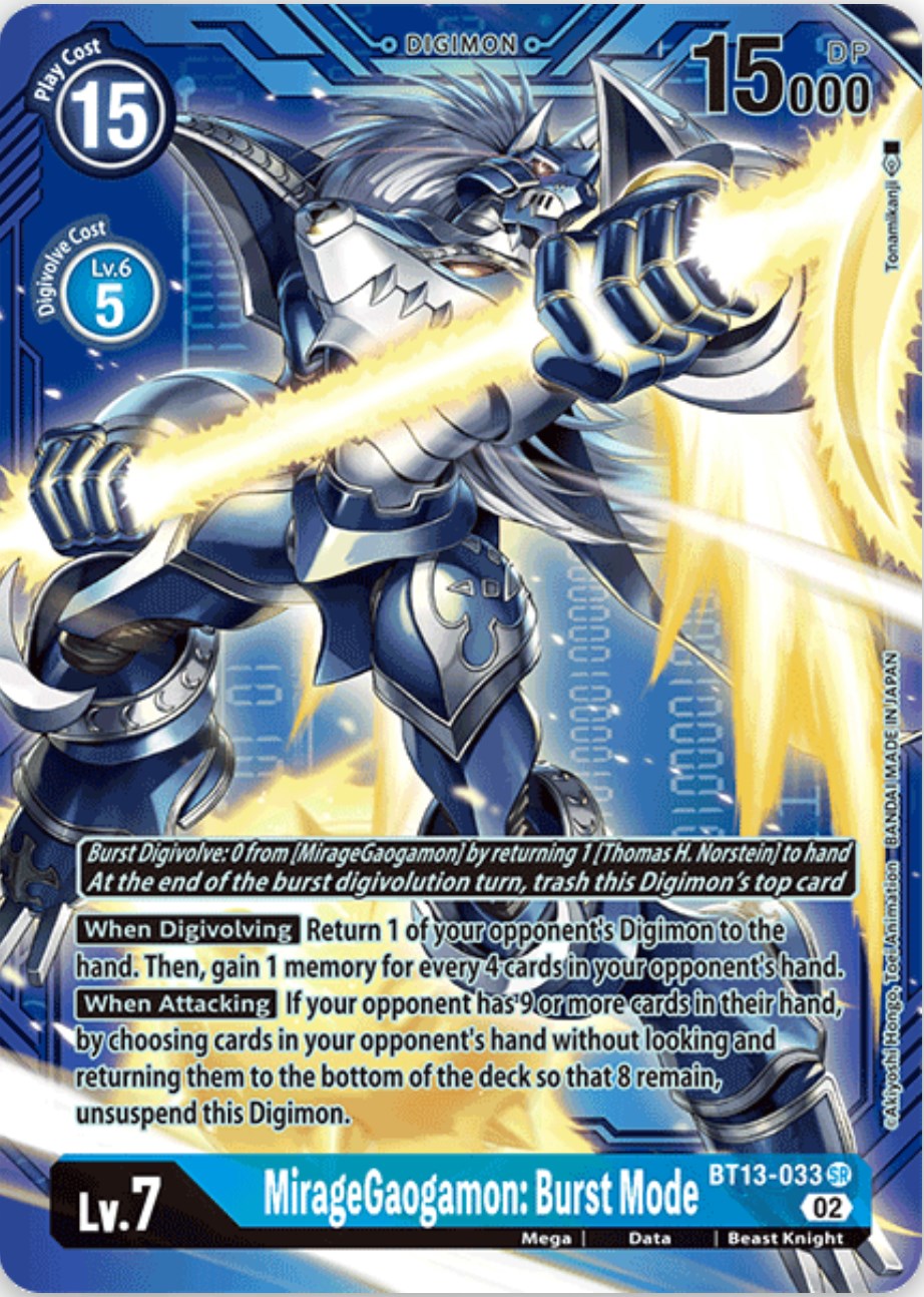 MirageGaogamon: Burst Mode [BT13-033] (Alternate Art with Blue Background) [Versus Royal Knights Booster] | The Gaming-Verse