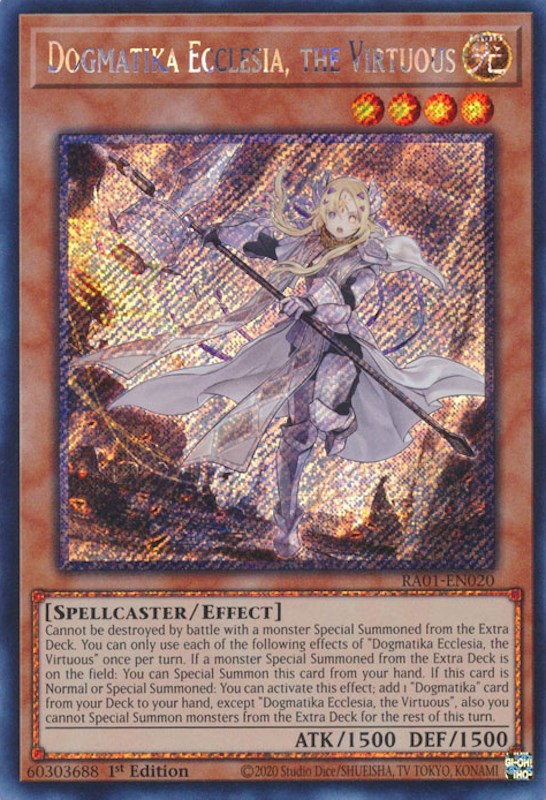 Dogmatika Ecclesia, the Virtuous [RA01-EN020] Platinum Secret Rare | The Gaming-Verse