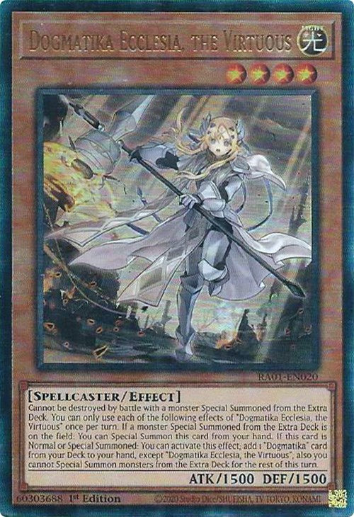 Dogmatika Ecclesia, the Virtuous [RA01-EN020] Prismatic Ultimate Rare | The Gaming-Verse