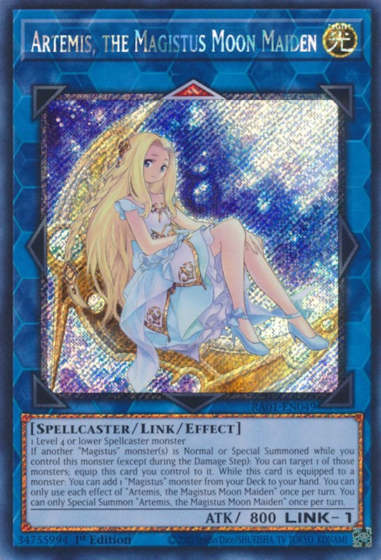 Artemis, the Magistus Moon Maiden [RA01-EN049] Platinum Secret Rare | The Gaming-Verse