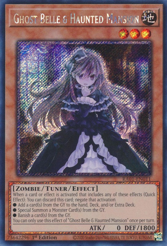 Ghost Belle & Haunted Mansion [RA01-EN011] Platinum Secret Rare | The Gaming-Verse