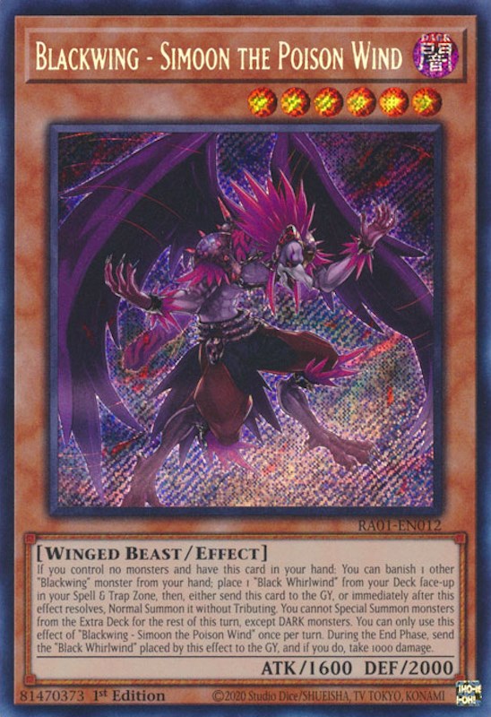 Blackwing - Simoon the Poison Wind [RA01-EN012] Secret Rare | The Gaming-Verse