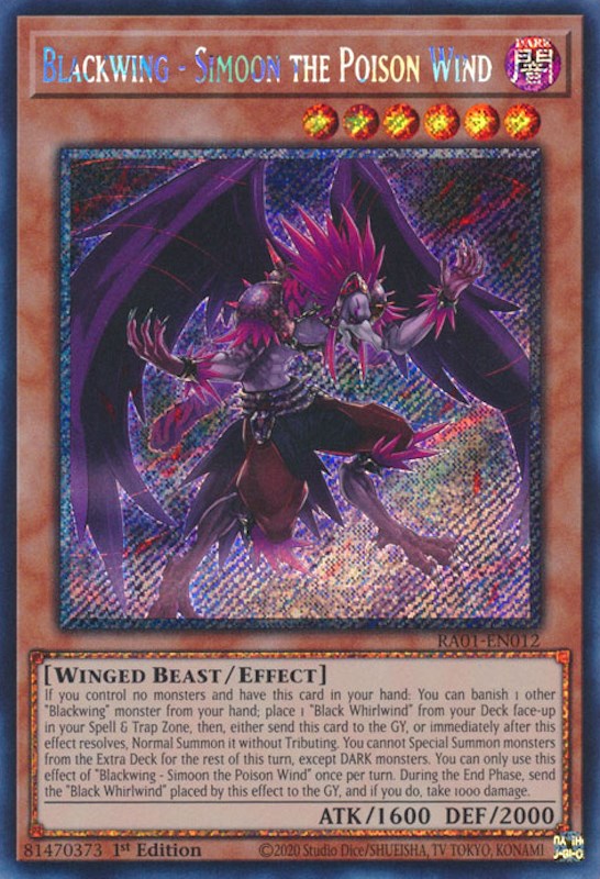 Blackwing - Simoon the Poison Wind [RA01-EN012] Platinum Secret Rare | The Gaming-Verse