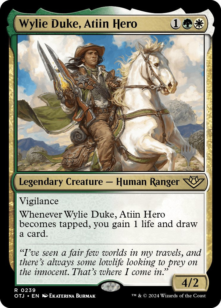 Wylie Duke, Atiin Hero (Promo Pack) [Outlaws of Thunder Junction Promos] | The Gaming-Verse