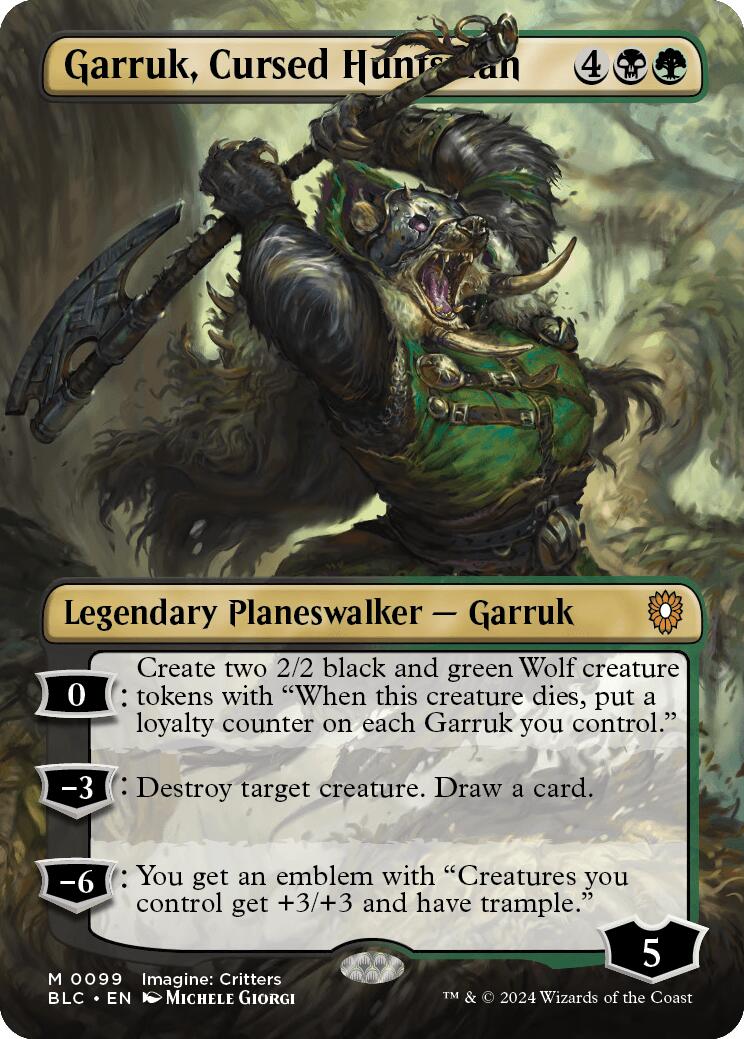 Garruk, Cursed Huntsman (Borderless) [Bloomburrow Commander] | The Gaming-Verse