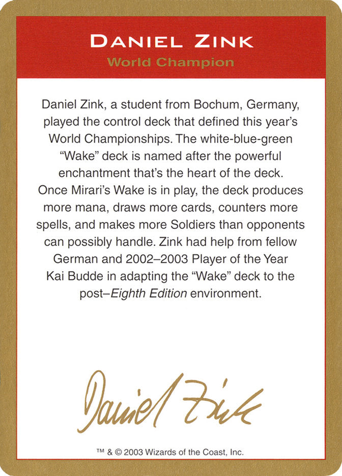 Daniel Zink Bio [World Championship Decks 2003] | The Gaming-Verse