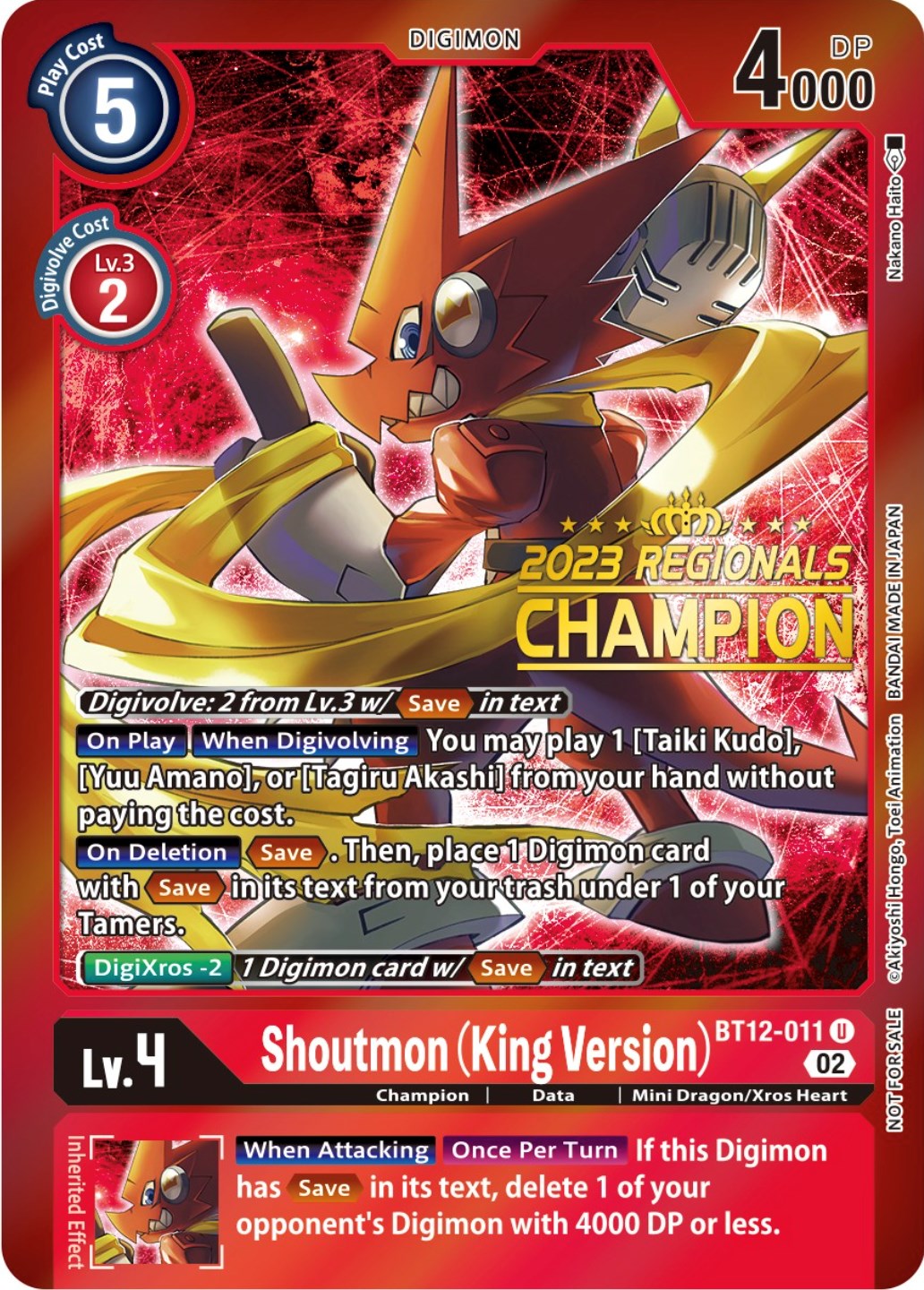 Shoutmon (King Version) [BT12-011] (2023 Regionals Champion) [Across Time Promos] | The Gaming-Verse