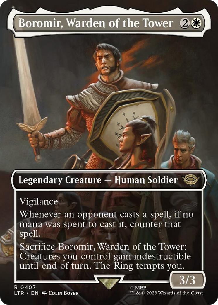 Boromir, Warden of the Tower (Borderless Alternate Art) [The Lord of the Rings: Tales of Middle-Earth] | The Gaming-Verse