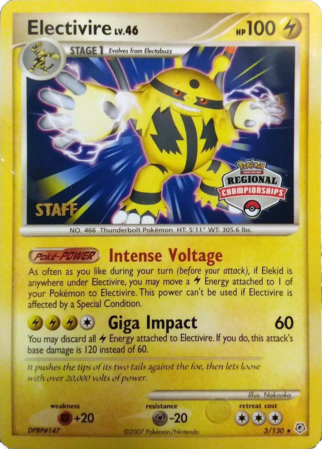 Electivire (003/130) (2008 Staff Regional Championships) [League & Championship Cards] | The Gaming-Verse