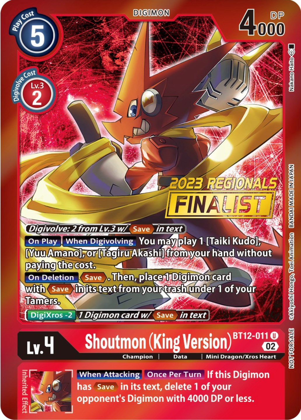 Shoutmon (King Version) [BT12-011] (2023 Regionals Finalist) [Across Time Promos] | The Gaming-Verse