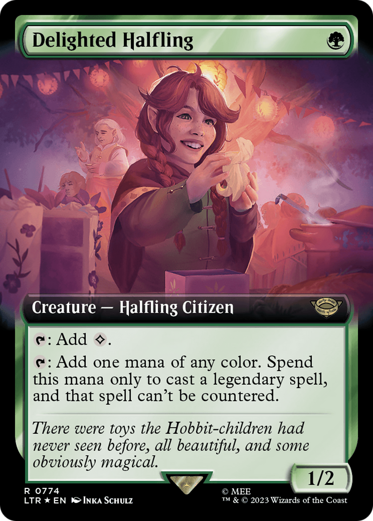 Delighted Halfling (Extended Art) (Surge Foil) [The Lord of the Rings: Tales of Middle-Earth] | The Gaming-Verse