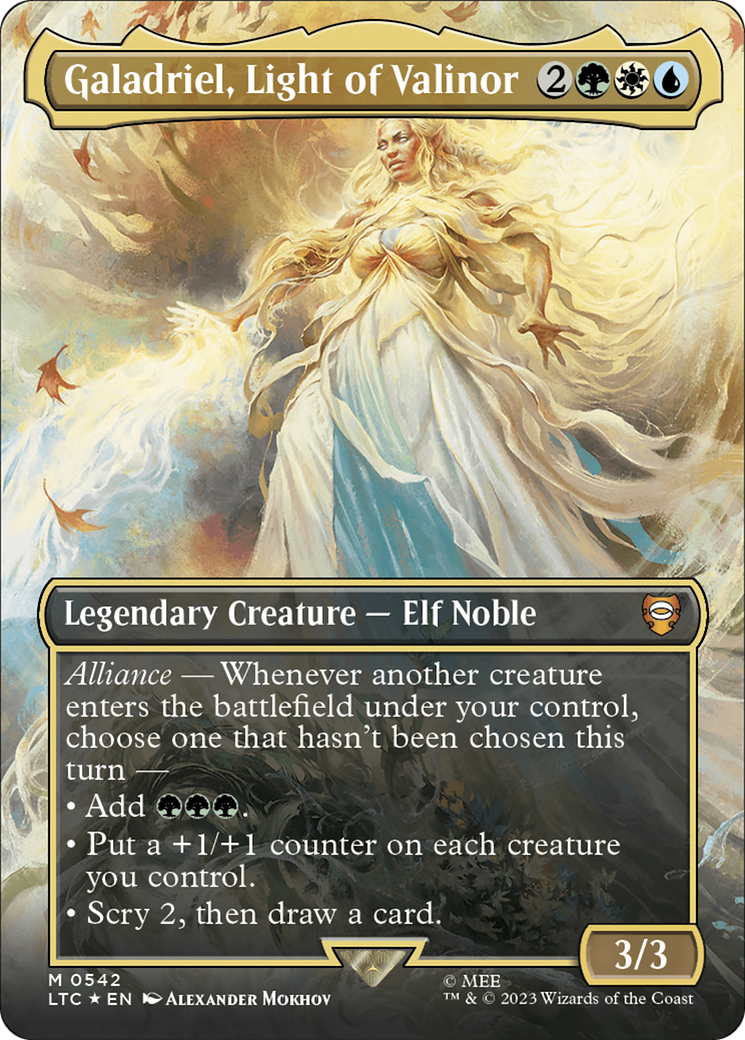 Galadriel, Light of Valinor (Borderless) (Surge Foil) [The Lord of the Rings: Tales of Middle-Earth Commander] | The Gaming-Verse