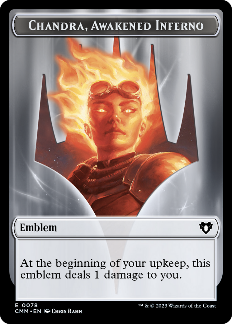 Chandra, Awakened Inferno Emblem // Wizard Double-Sided Token [Commander Masters Tokens] | The Gaming-Verse