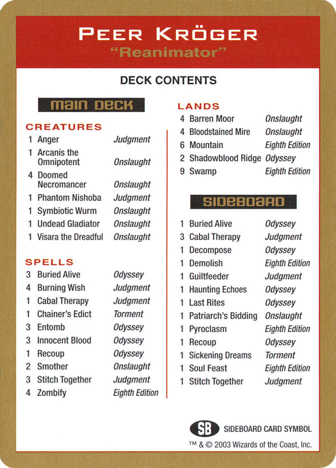 Peer Kroger Decklist [World Championship Decks 2003] | The Gaming-Verse