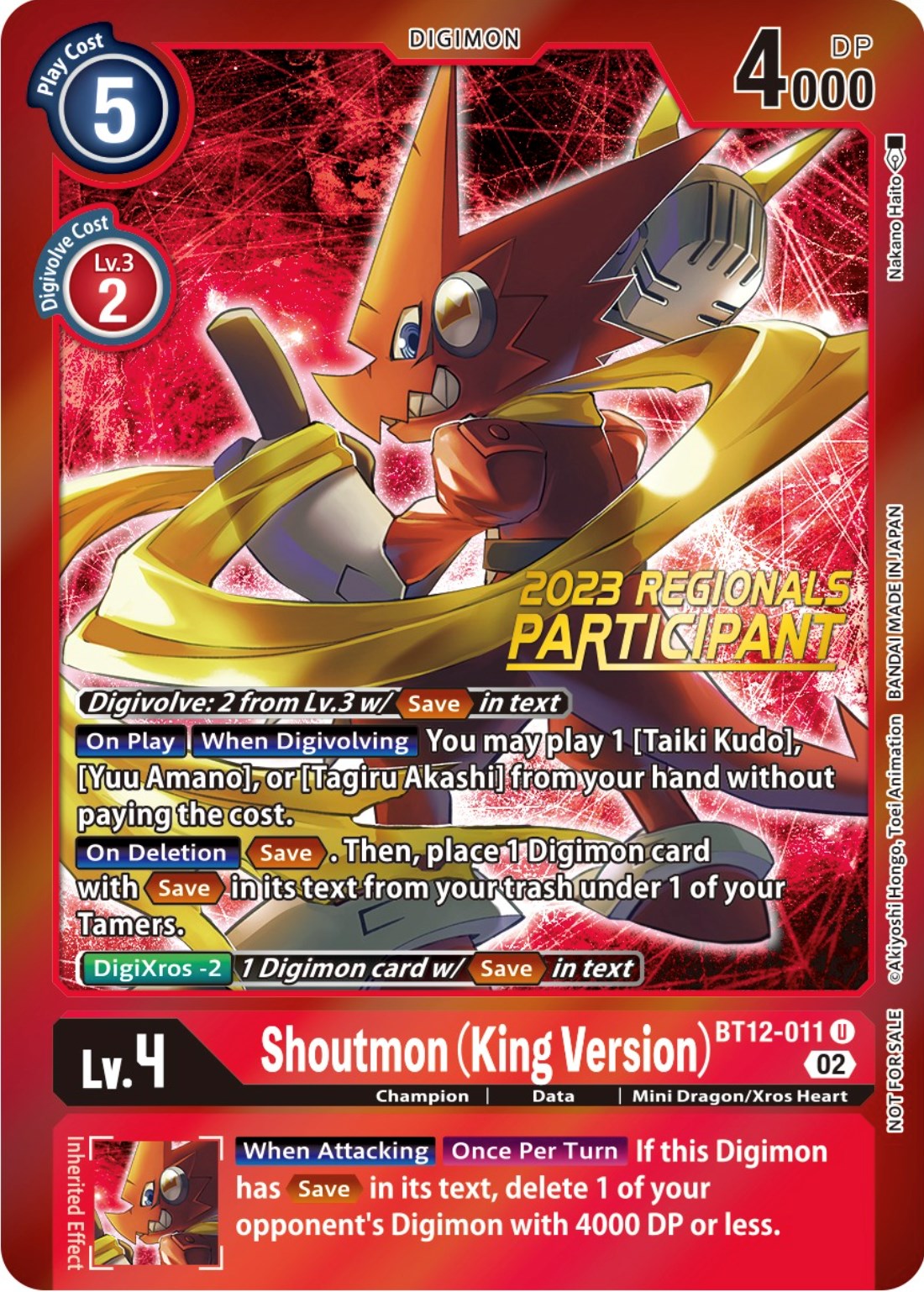 Shoutmon (King Version) [BT12-011] (2023 Regionals Participant) [Across Time Promos] | The Gaming-Verse