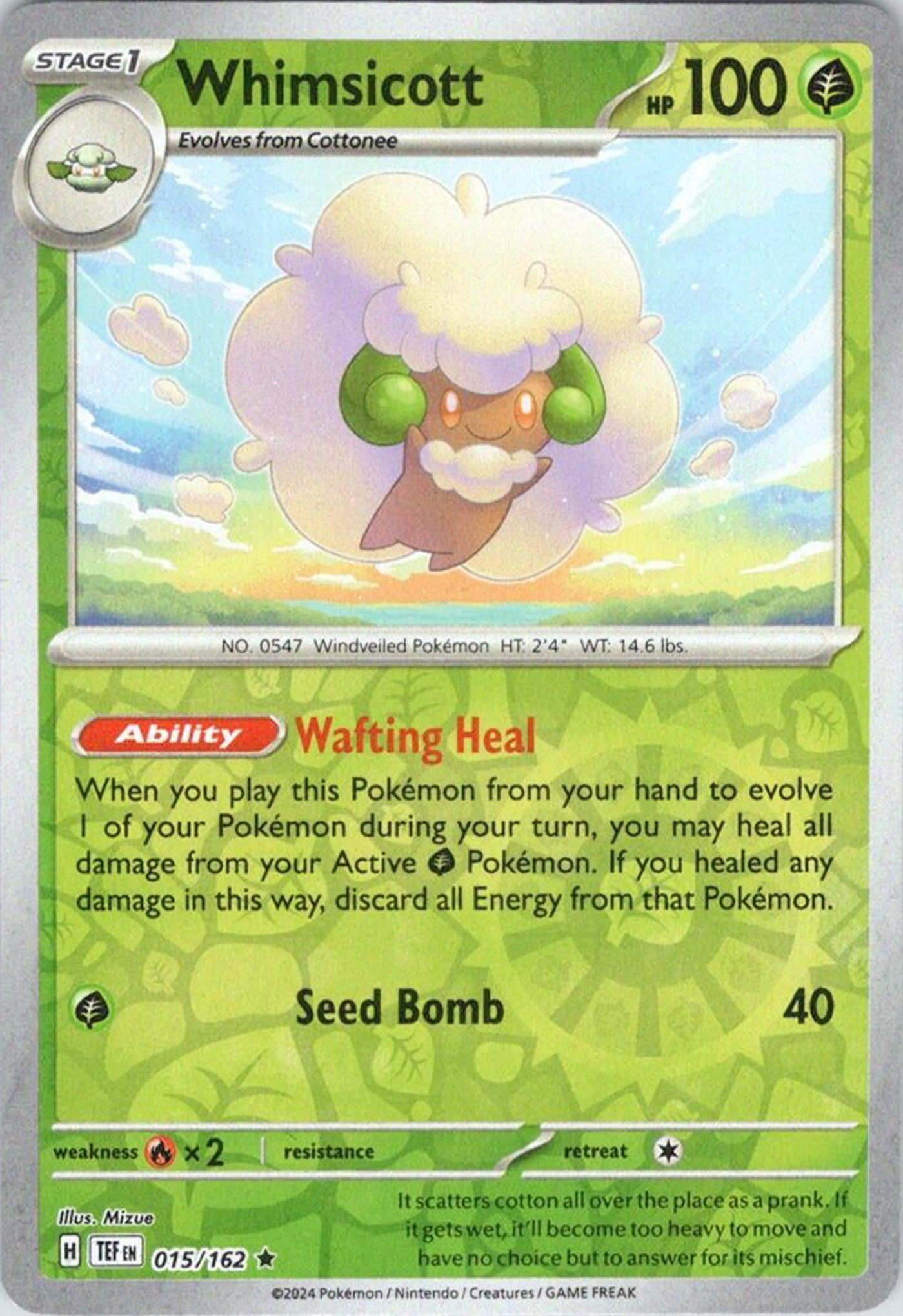 Whimsicott (015/162) [Scarlet & Violet: Temporal Forces] | The Gaming-Verse