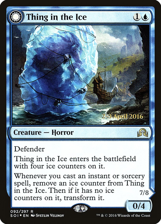 Thing in the Ice // Awoken Horror (Prerelease) [Shadows over Innistrad Prerelease Promos] | The Gaming-Verse