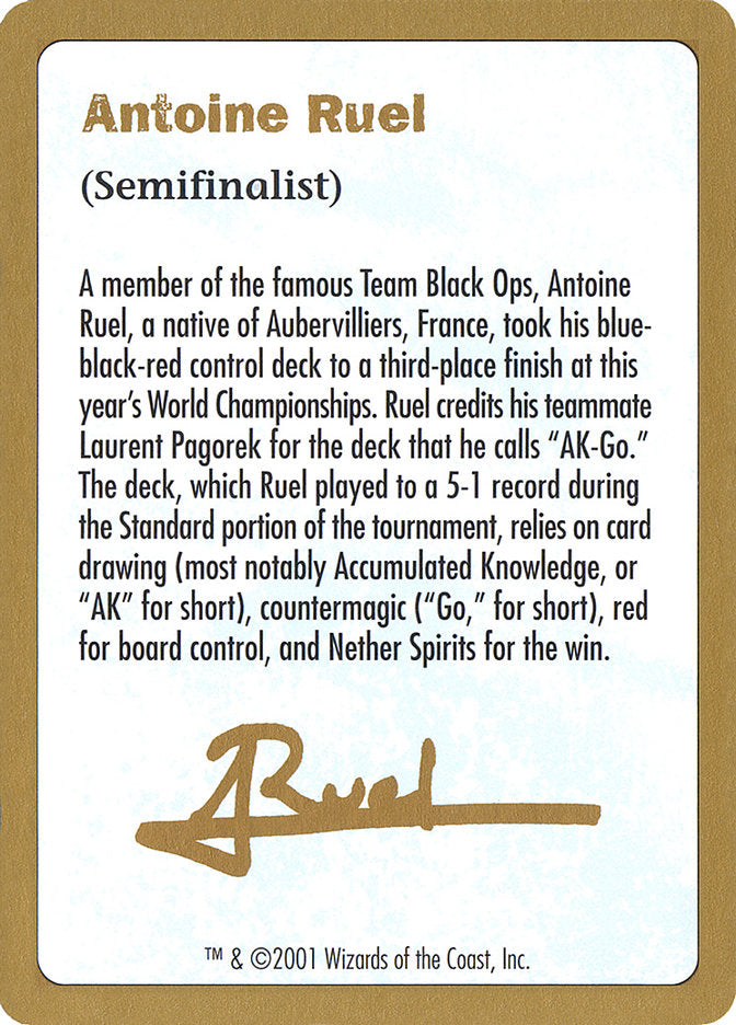 Antoine Ruel Bio [World Championship Decks 2001] | The Gaming-Verse