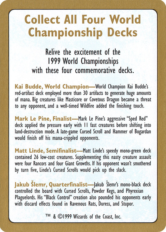 1999 World Championships Ad [World Championship Decks 1999] | The Gaming-Verse