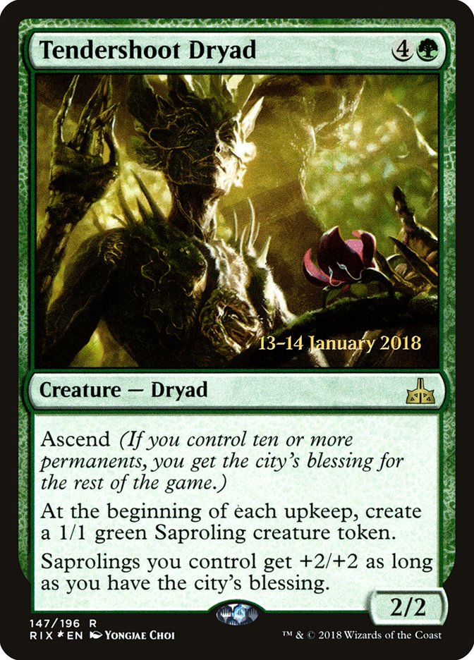 Tendershoot Dryad (Prerelease) [Rivals of Ixalan Prerelease Promos] | The Gaming-Verse