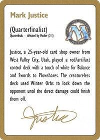 1996 Mark Justice Biography Card [World Championship Decks] | The Gaming-Verse