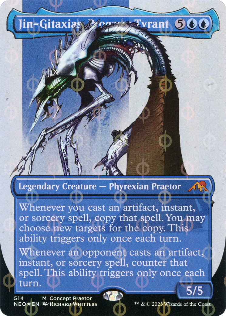 Jin-Gitaxias, Progress Tyrant (Borderless Concept Praetors Step-and-Compleat Foil) [Phyrexia: All Will Be One] | The Gaming-Verse