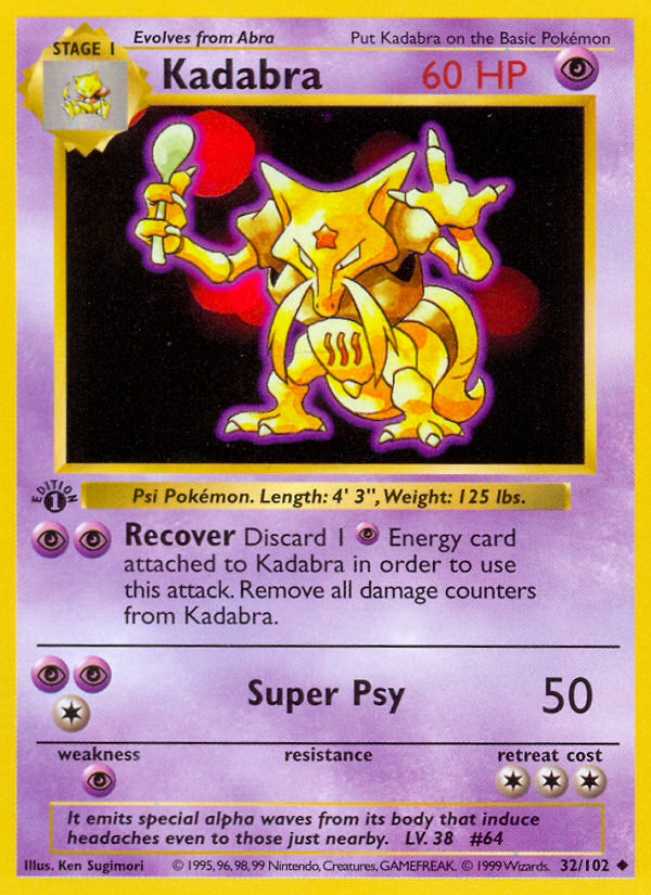 Kadabra (32/102) (Shadowless) [Base Set 1st Edition] | The Gaming-Verse