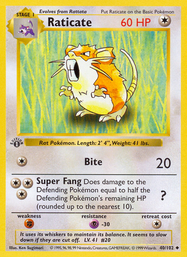 Raticate (40/102) (Shadowless) [Base Set 1st Edition] | The Gaming-Verse