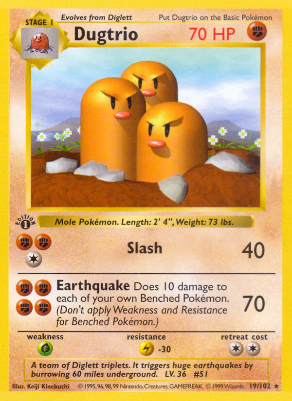 Dugtrio (19/102) (Shadowless) [Base Set 1st Edition] | The Gaming-Verse