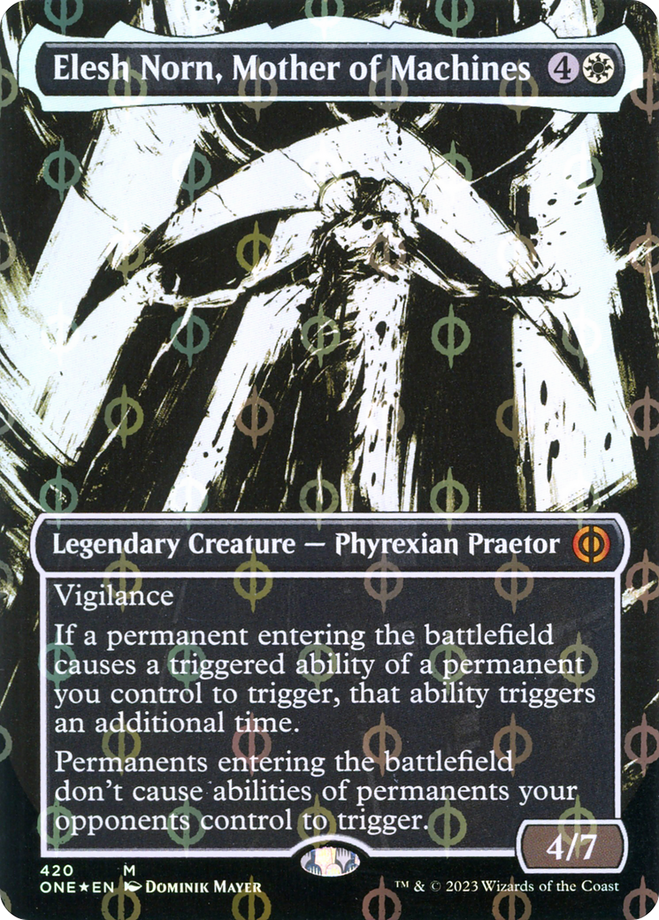 Elesh Norn, Mother of Machines (Borderless Ichor Step-and-Compleat Foil) [Phyrexia: All Will Be One] | The Gaming-Verse