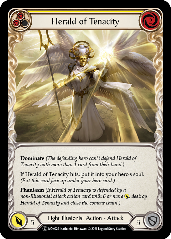 Herald of Tenacity (Yellow) (Rainbow Foil) [U-MON024-RF] Unlimited Rainbow Foil | The Gaming-Verse