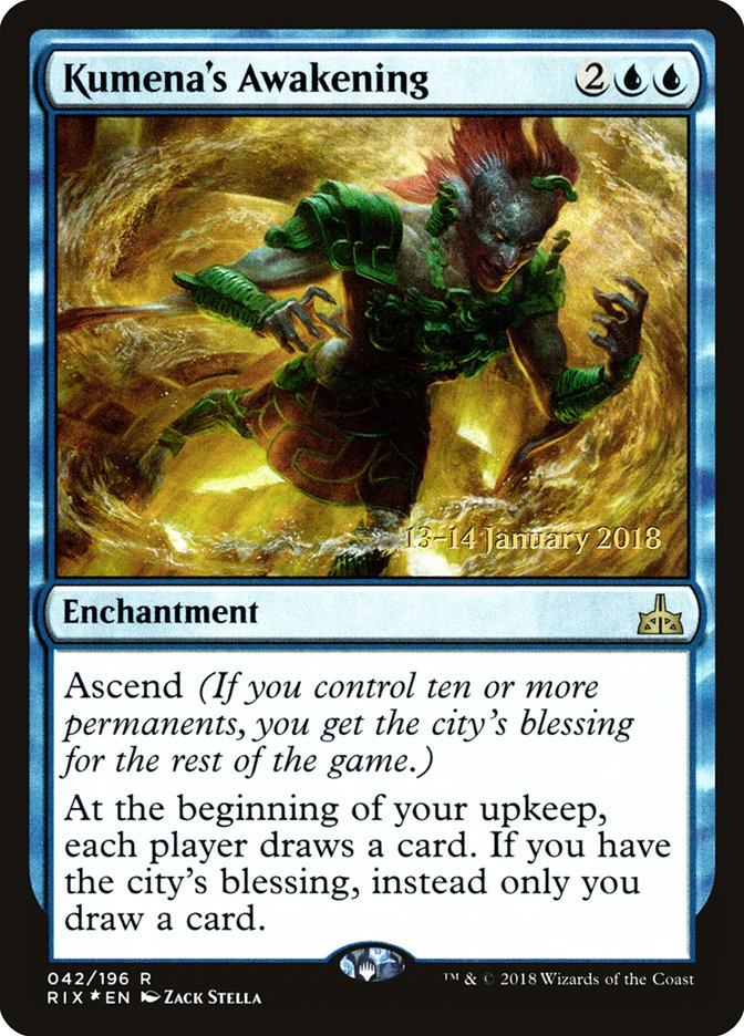 Kumena's Awakening (Prerelease) [Rivals of Ixalan Prerelease Promos] | The Gaming-Verse