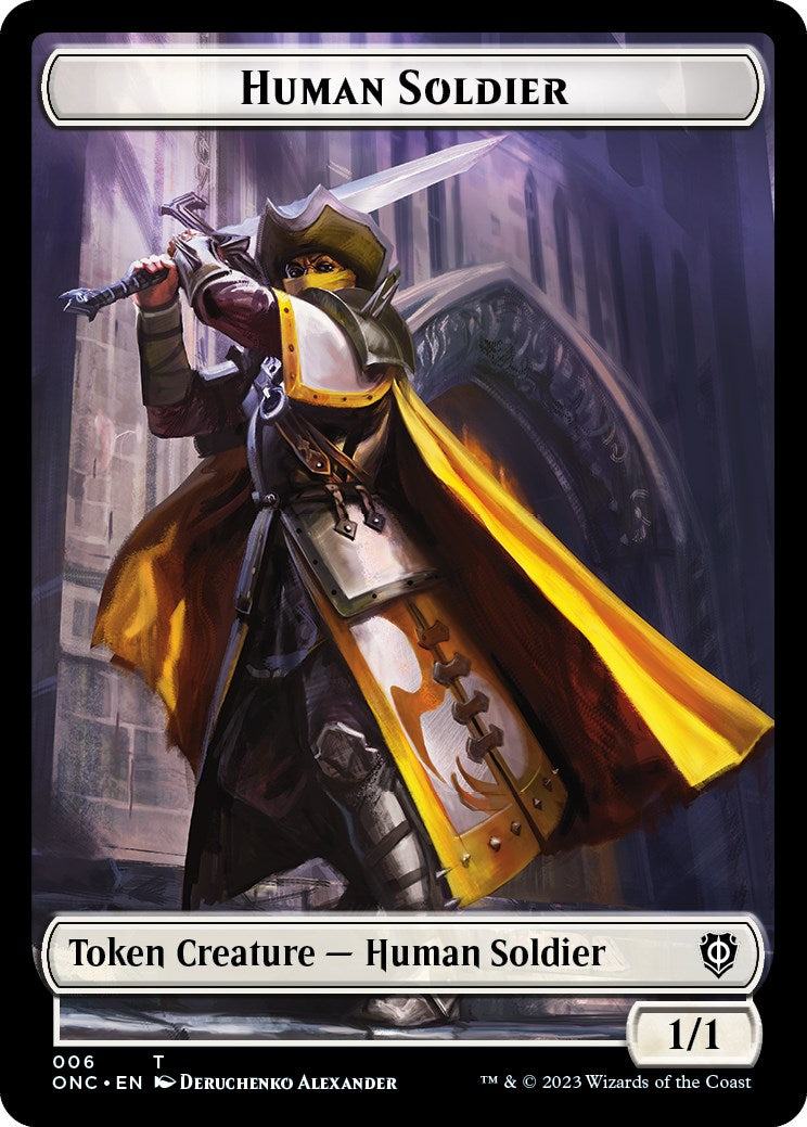 Human Soldier // Elephant Double-Sided Token [Phyrexia: All Will Be One Commander Tokens] | The Gaming-Verse