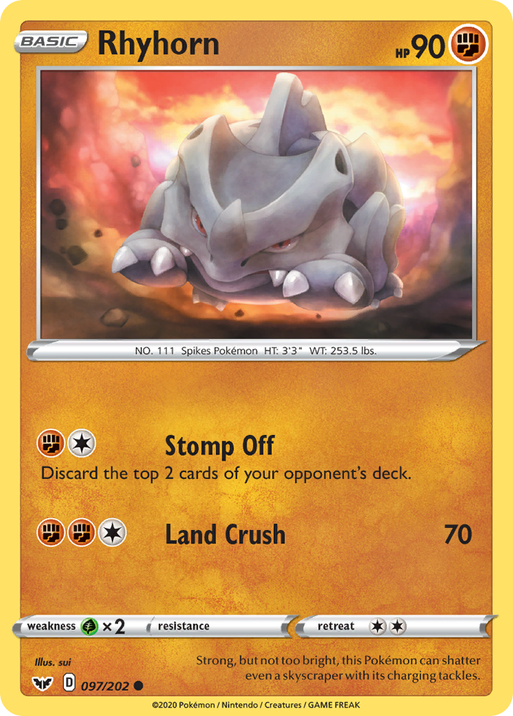 Rhyhorn (097/202) [Sword & Shield: Base Set] | The Gaming-Verse