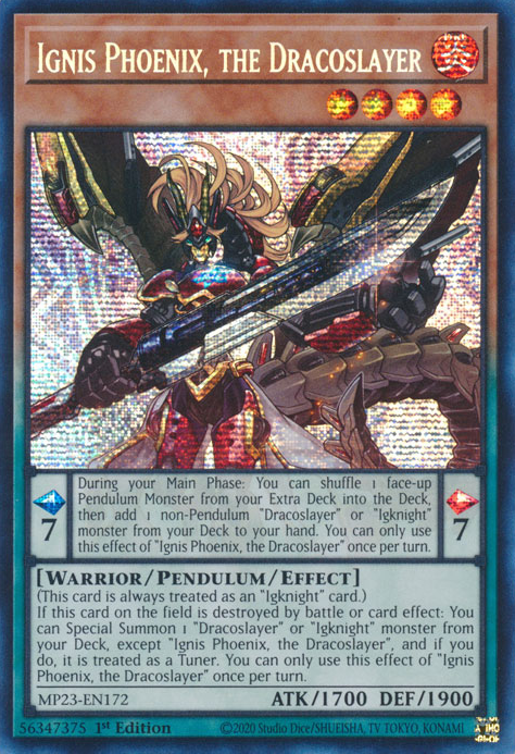 Ignis Phoenix, the Dracoslayer [MP23-EN172] Prismatic Secret Rare | The Gaming-Verse