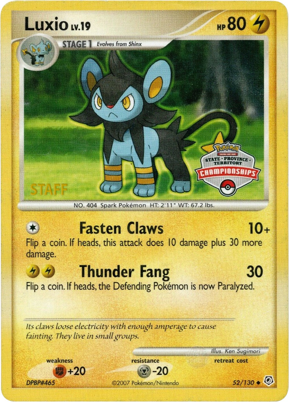 Luxio (52/130) (State Championship Promo) [Diamond & Pearl: Base Set] | The Gaming-Verse