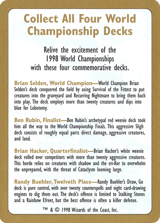 1998 World Championships Ad [World Championship Decks 1998] | The Gaming-Verse