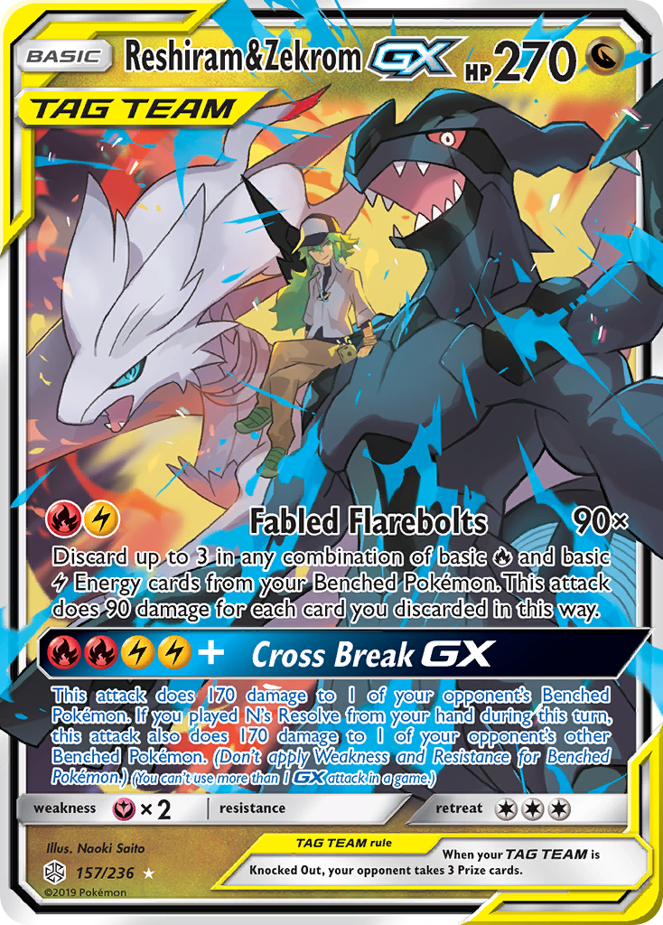 Reshiram & Zekrom GX (157/236) [Sun & Moon: Cosmic Eclipse] | The Gaming-Verse