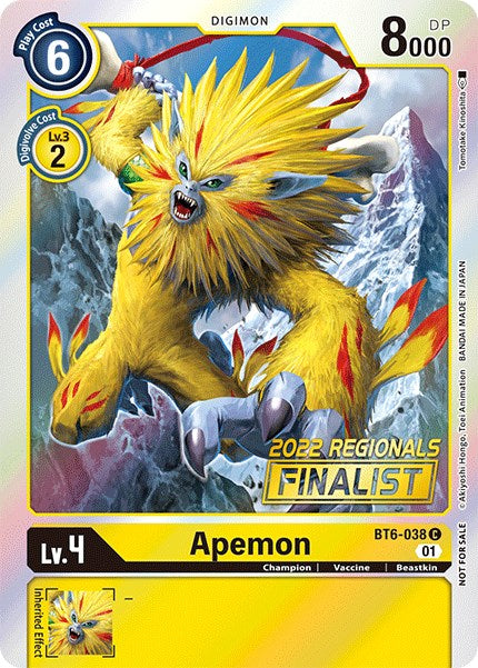 Apemon [BT6-038] (2022 Championship Online Regional) (Online Finalist) [Double Diamond Promos] | The Gaming-Verse