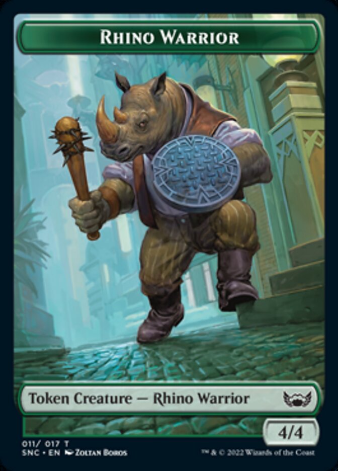 Cat // Rhino Warrior Double-sided Token [Streets of New Capenna Tokens] | The Gaming-Verse