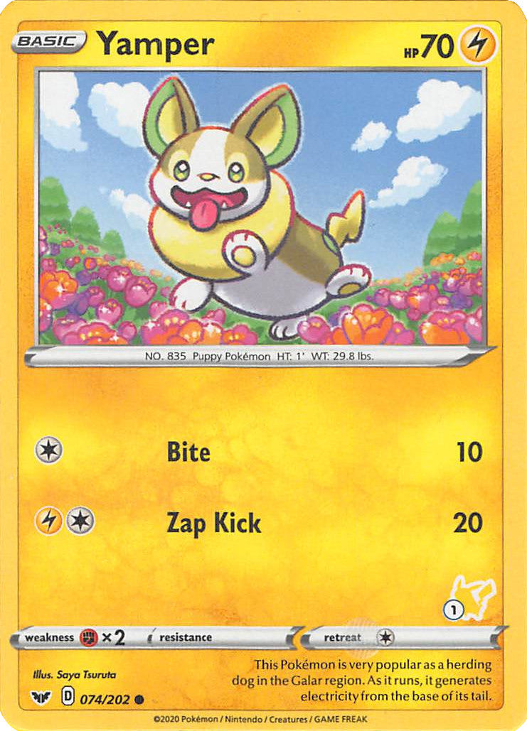 Yamper (074/202) (Pikachu Stamp #1) [Battle Academy 2022] | The Gaming-Verse