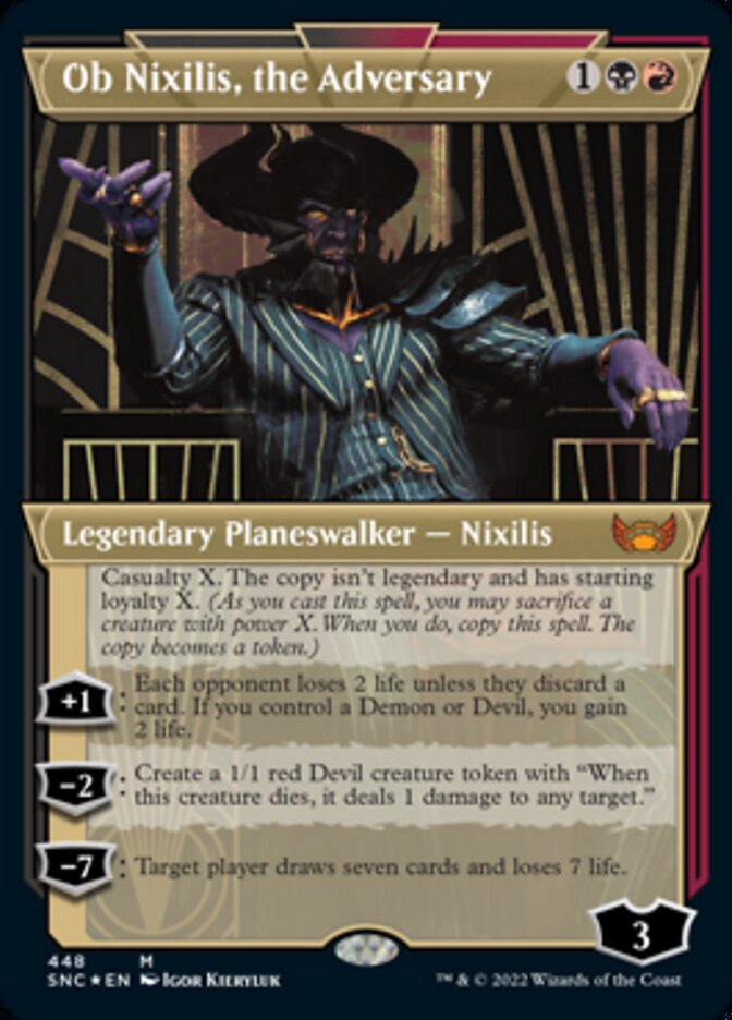 Ob Nixilis, the Adversary (Showcase Art Deco Foil Etched) [Streets of New Capenna] | The Gaming-Verse