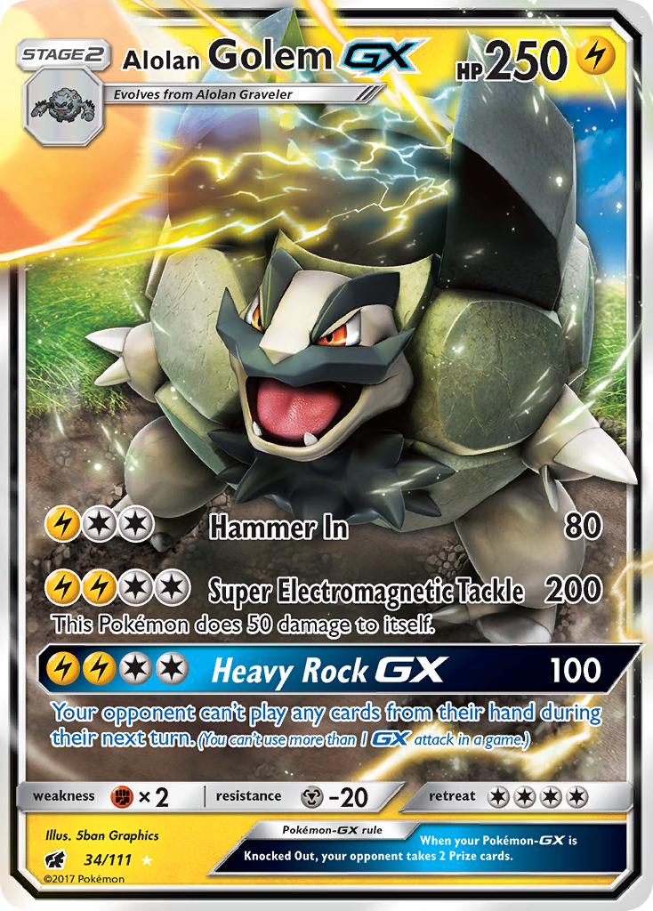 Alolan Golem GX (34/111) [Sun & Moon: Crimson Invasion] | The Gaming-Verse