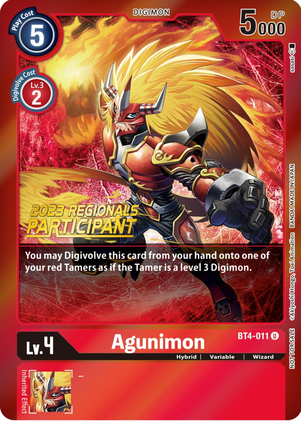 Agunimon [BT4-011] (2023 Regionals Participant) [Great Legend Promos] | The Gaming-Verse