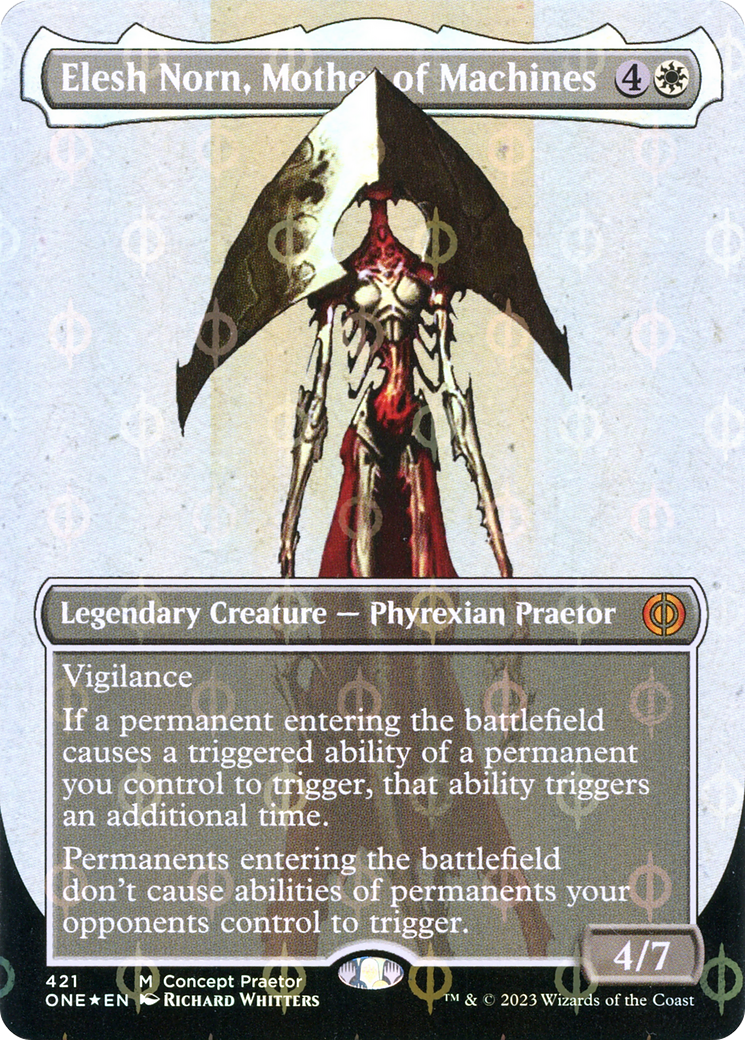 Elesh Norn, Mother of Machines (Borderless Concept Praetors Step-and-Compleat Foil) [Phyrexia: All Will Be One] | The Gaming-Verse