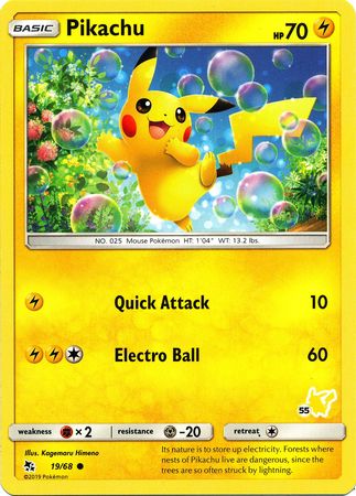 Pikachu (19/68) (Pikachu Stamp #55) [Battle Academy 2020] | The Gaming-Verse