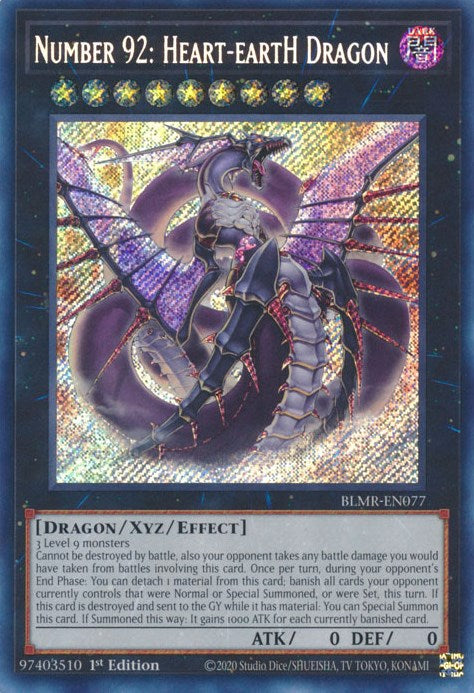 Number 92: Heart-eartH Dragon [BLMR-EN077] Secret Rare | The Gaming-Verse